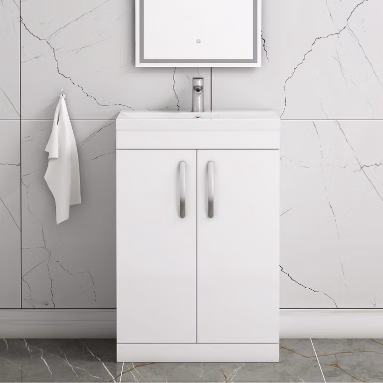Royal Bathrooms Turin Gloss White 2 Door Floor Standing Vanity Unit with Mid-Edge Basin