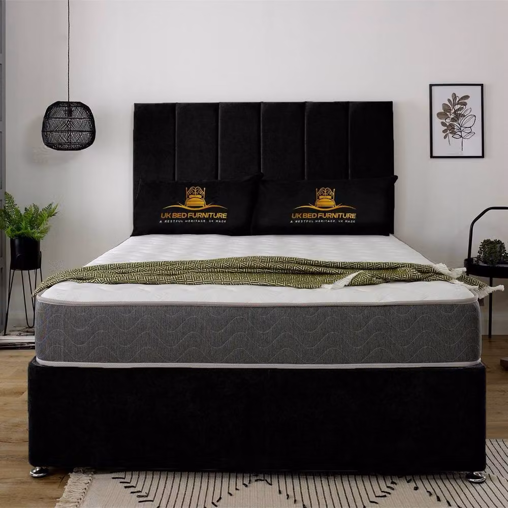UK Bed Furniture Savannah Divan Bed with 2 Drawers and 26 Inch Headboard, Black, W/D/H: 140 x 200 x 66.04 cm – 2