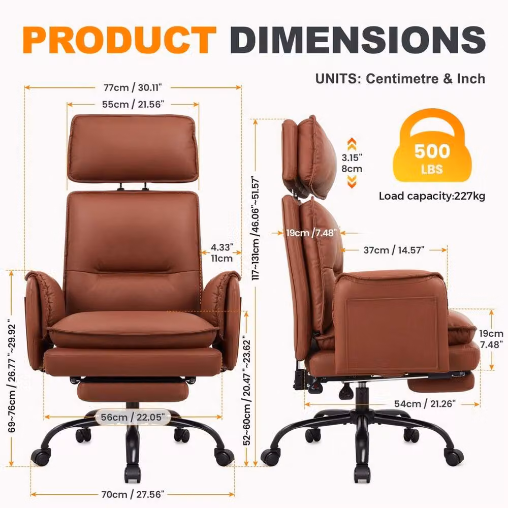 FORGEVIO Brown Big and Tall Executive Office Chair with Headrest and Armrests – 6
