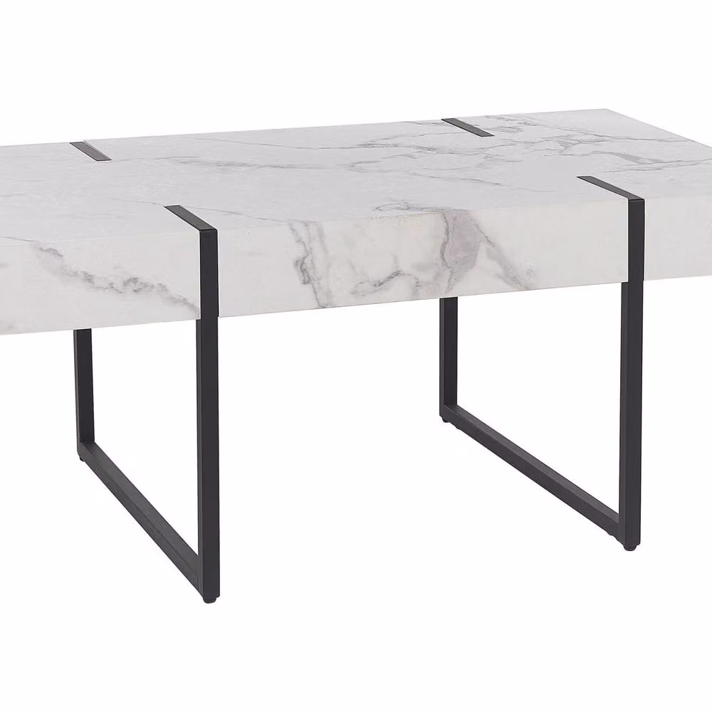 Wyld and Coco Marble-Effect Coffee Table in White and Black with Metal Legs W: 100 cm, D: 60 cm, H: 43 cm – 2