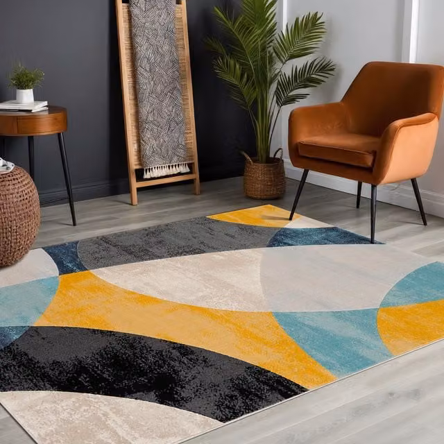 Livabliss Modern Abstract Rug in Yellow, Grey and Blue, W: 160 cm, L: 220 cm