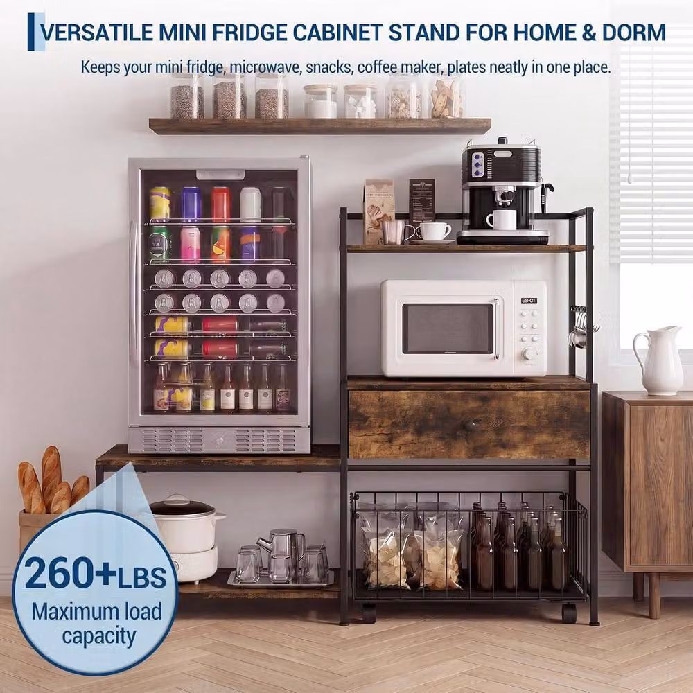 London Boutique Brown Industrial Rolling Kitchen Island Microwave and Coffee Bar Cabinet with Castors – 4