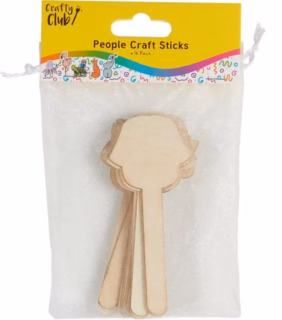 Crafty Club Pack of 16 Natural Beige Wooden Craft Sticks for Children