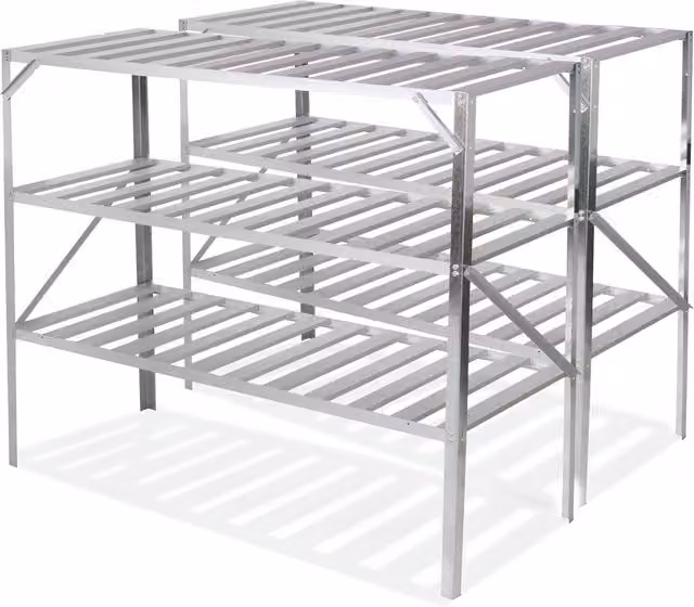 Primrose X2 Traditional 3 Tier Metal Greenhouse Staging Shelf Workbench in Silver, Width: 126 cm – 1