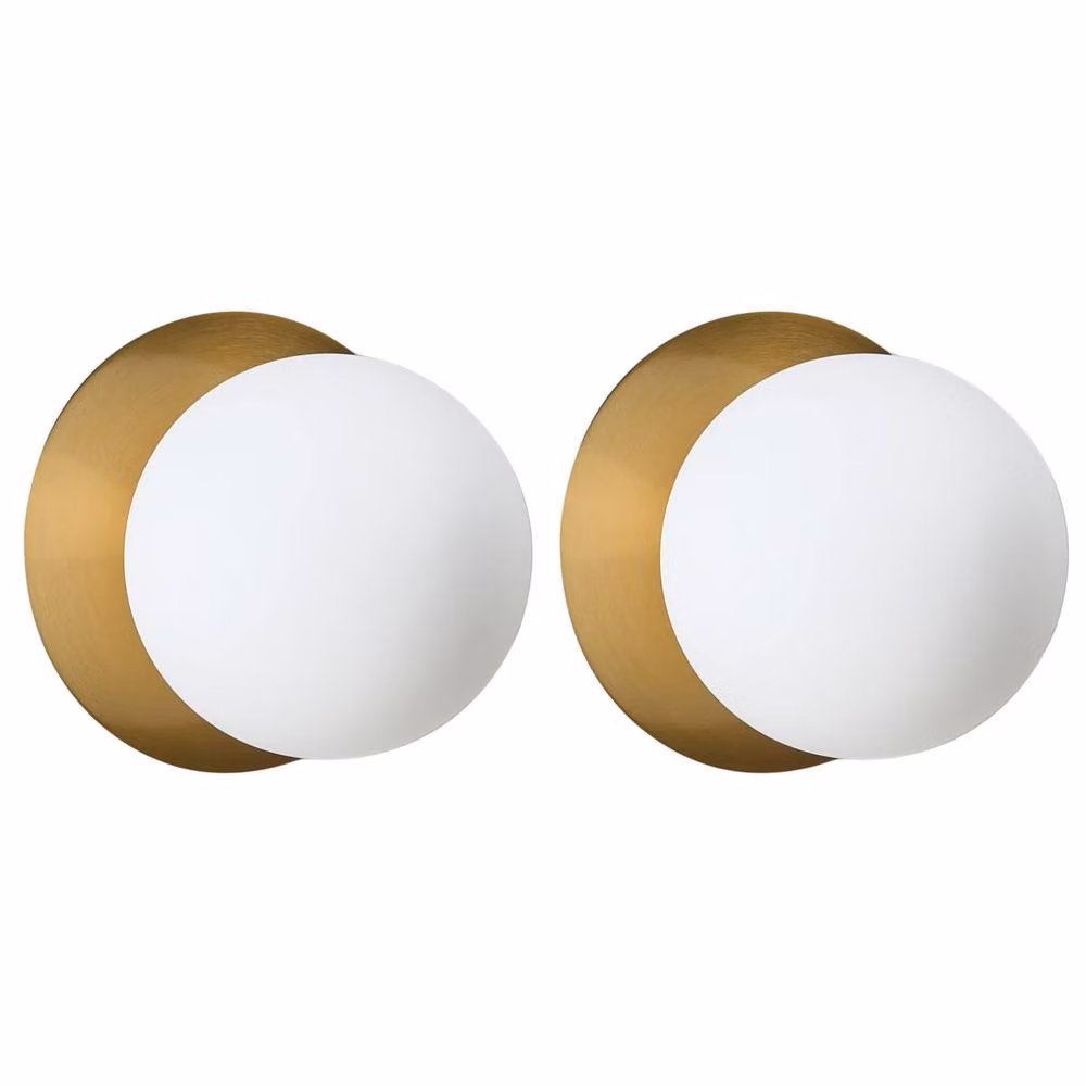 Wyld and Coco Set of 2 Gold and Brass Wall Lamps with Transparent Glass Spheres – 2