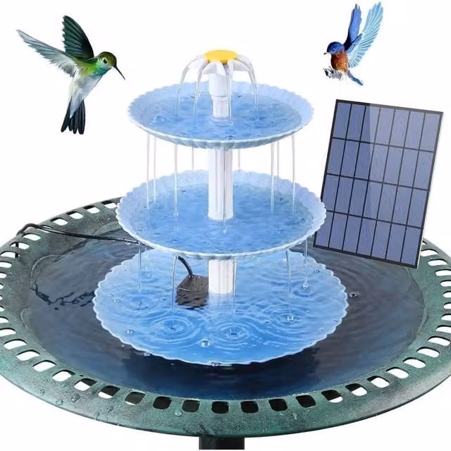 NESTLUNE 3-Tiered Solar Bird Bath Cascade Fountain in Blue