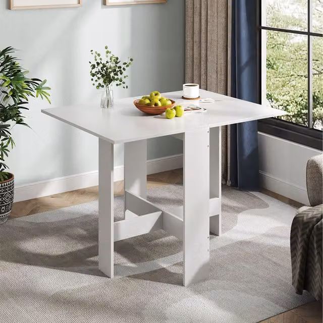 Komore Modern White Rectangular Foldable Dining Table in MDF Composite