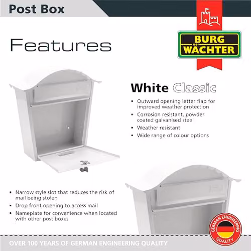 Burg-Wächter MB01 White Steel Enamel Wall Mounted Lockable Weatherproof Letterbox W/D/H: 36 x 37 x 13 cm – 2