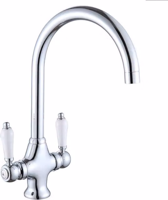 NESTLUNE Silver Swivel Twin Lever Kitchen Sink Tap with Chrome Finish, W: 100 cm, D: 52 cm