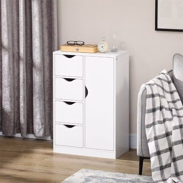 EONLION White Freestanding Bathroom Floor Cabinet with Internal Drawers and Shelves