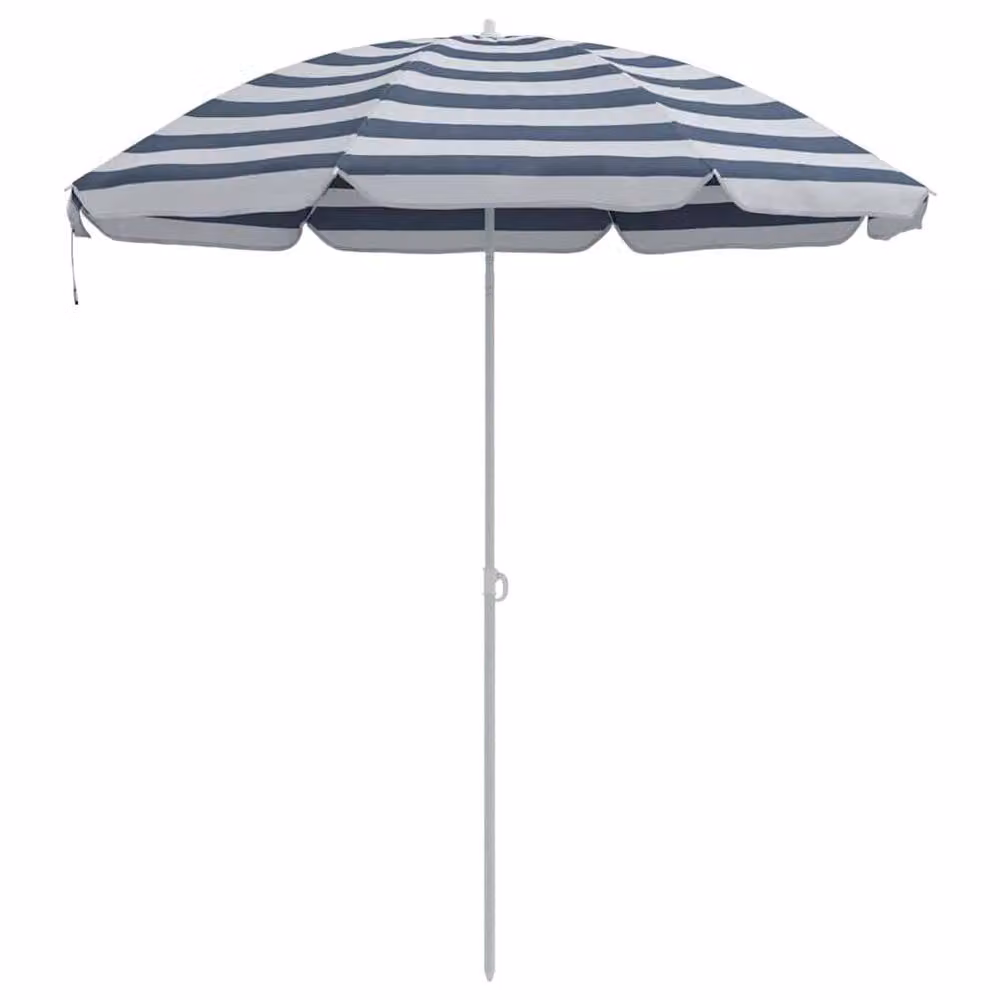 Berkfield Home White Beach Parasol with Metal Pole, Blue and White Striped Polyester, W: 161 cm, D: 193 cm – 3