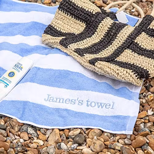 aztex Personalised Striped Cotton Pool Towel in Blue, W: 75 cm, L: 140 cm – 1