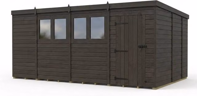 Buttercup Farm Grey Composite Pent Garden Shed with Single Door and Windows, W: 457.2 cm, D: 274.3 cm, H: 210 cm