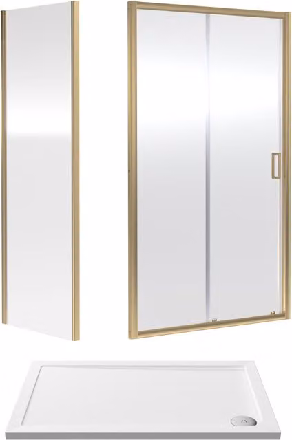 Balterley Ruwa Sliding Corner Shower Suite with Tray, 6mm Glass, Gold