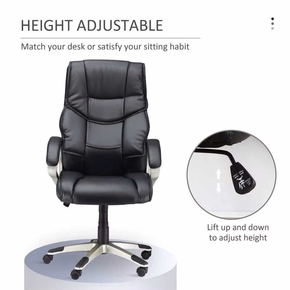 ERGOVEXA Black Faux Leather High Back Executive Office Chair with Headrest and Armrests – 5