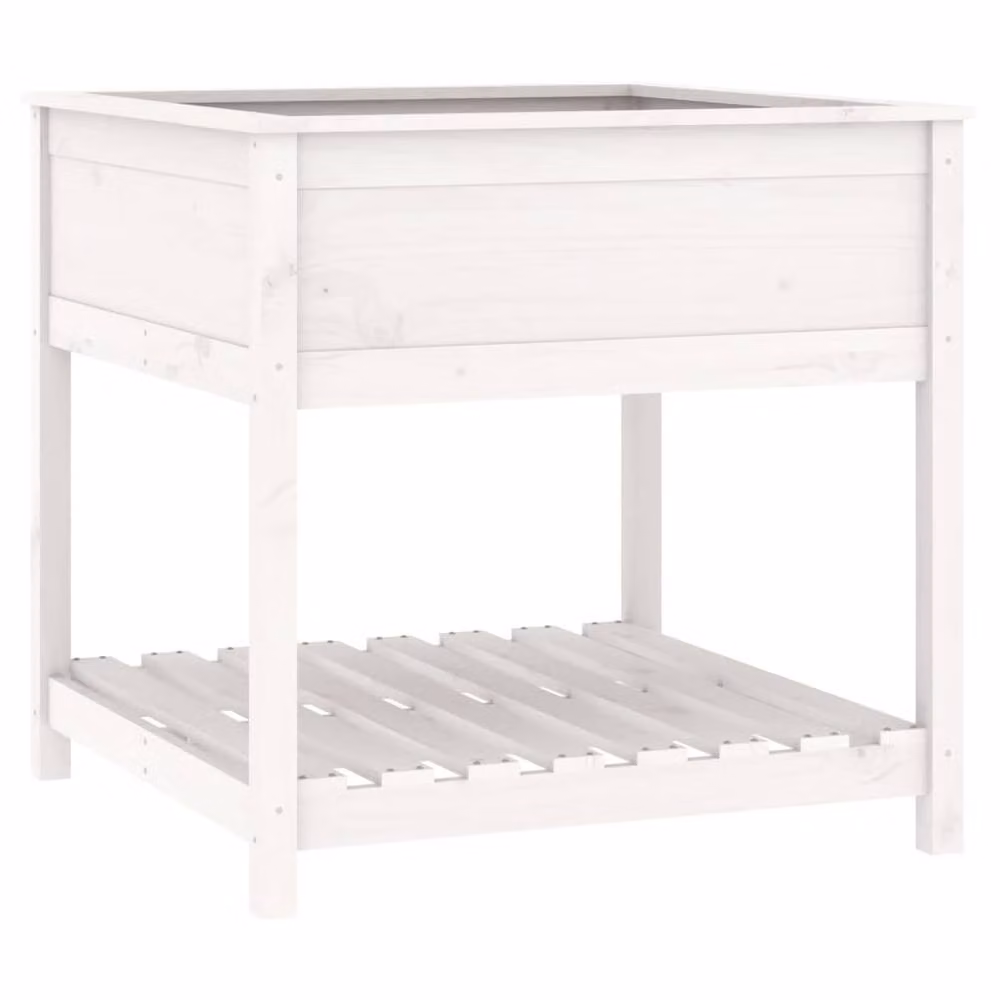 Berkfield Home White Solid Wood Pine Planter with Shelf, W: 82.5 cm, D: 82.5 cm, H: 81 cm – 2