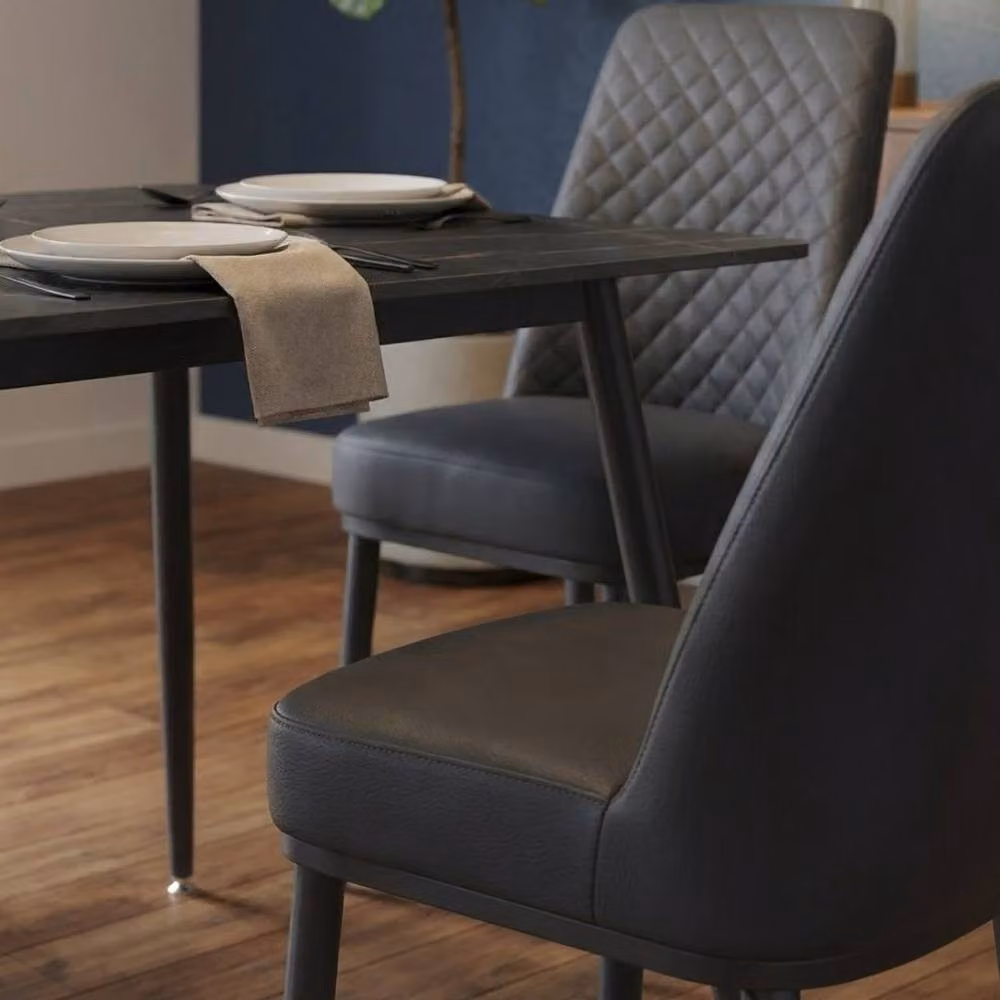 HOME LUXE INTERIOR Oxford Black Ceramic Rectangular Dining Table and 4 Black Upholstered Chairs Set – 5