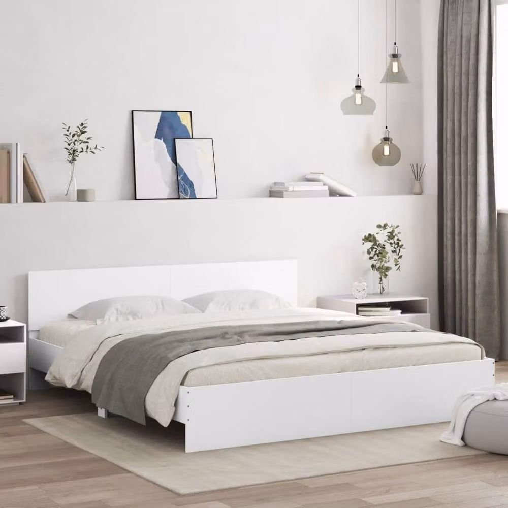 Berkfield Home Super King Bed Frame in White with LED Under-Bed Lighting and USB Charging Ports, W/D/H: 180 x 200 cm – 2