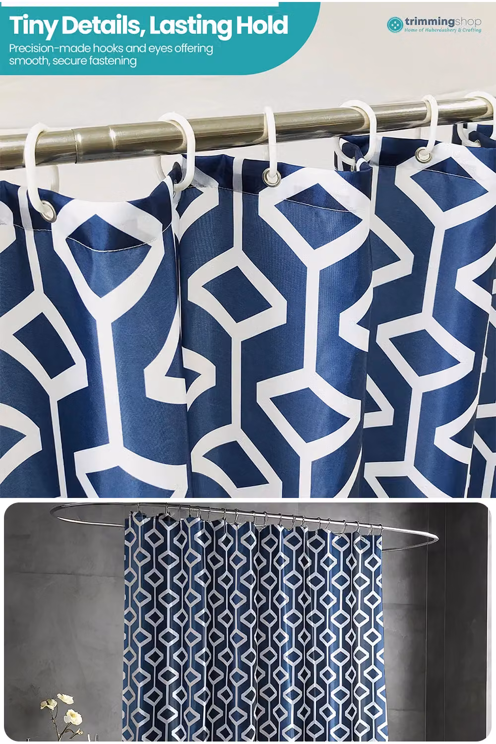 Neel Blue Abstract Geometric Shower Curtain, Navy Blue, W/D/H: 180 x 180 x 200 cm – 6