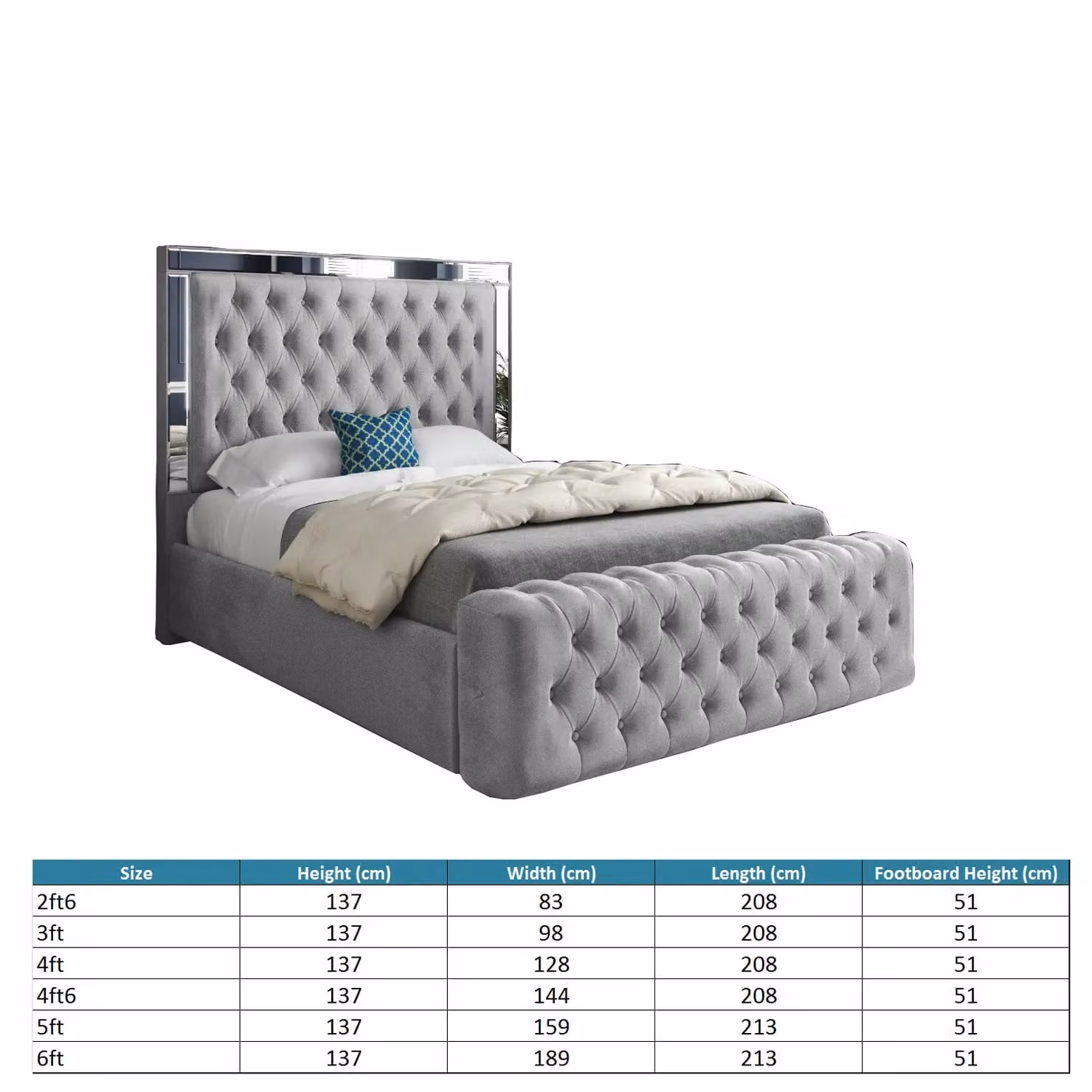 Casani Glamour Upholstered Velvet Bed Frame in Grey and Silver, W/D/H: 200 x 189 x 137 cm – 5