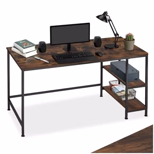 tectake Computer Desk in Brown with MDF Laminate Top and Metal Frame, W/D/H: 120 x 60 x 75.5 cm