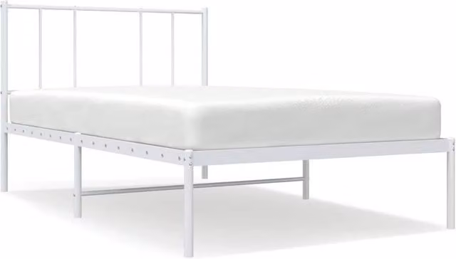 Berkfield Home Metal Bed Frame with Headboard in White W: 107 cm, L: 203 cm
