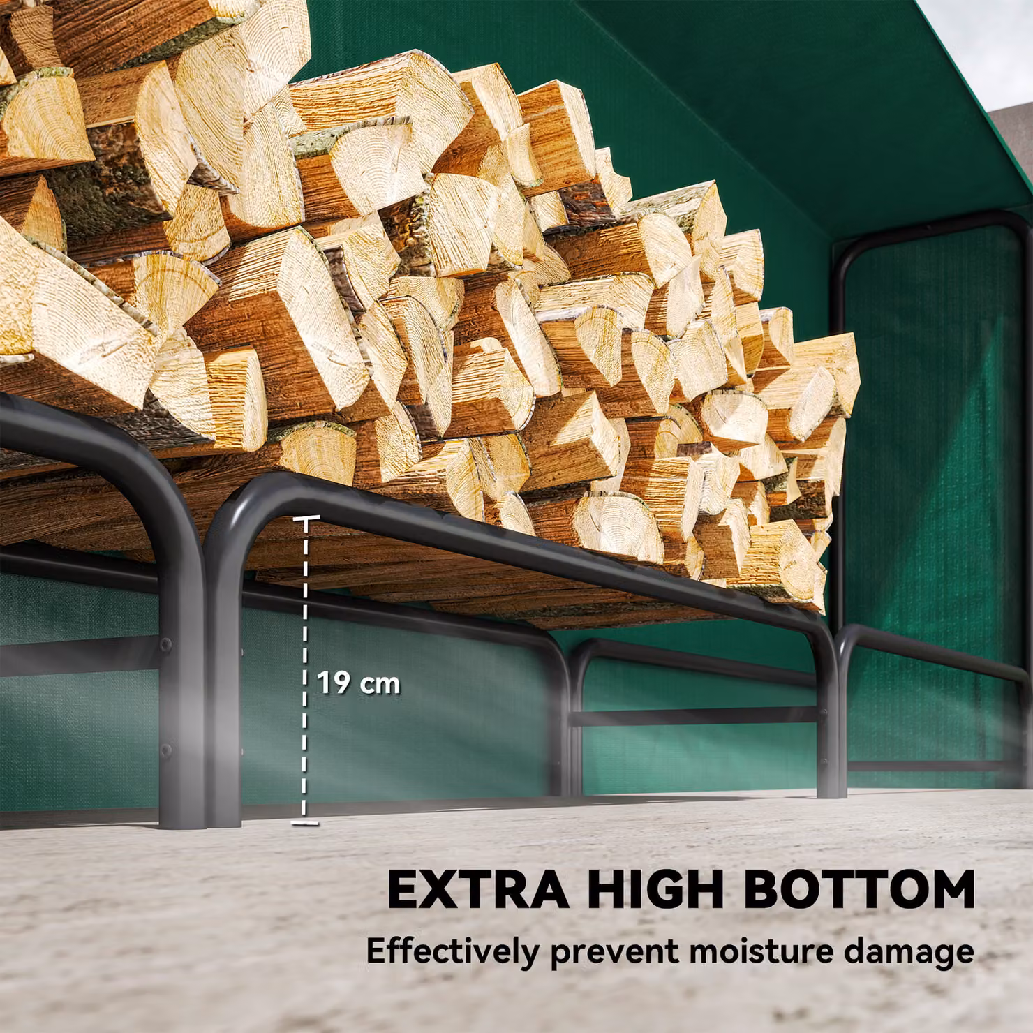 Outsunny Heavy Duty Metal Firewood Rack with Waterproof Cover in Dark Green, W/D/H: 300 x 36 x 99 cm – 5