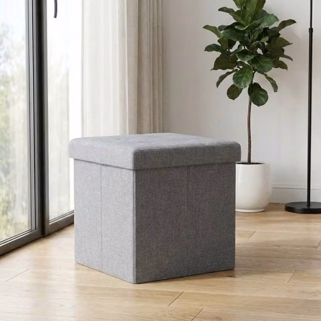 Garden Greatness Soft Grey Linen Ottoman Storage Cube W/D/H: 38 x 38 x 38 cm