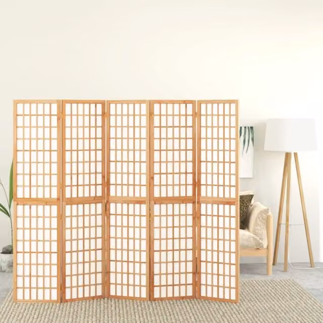 Berkfield Home Japanese Style 5-Panel Folding Room Divider, Brown, W: 200 cm, H: 170 cm