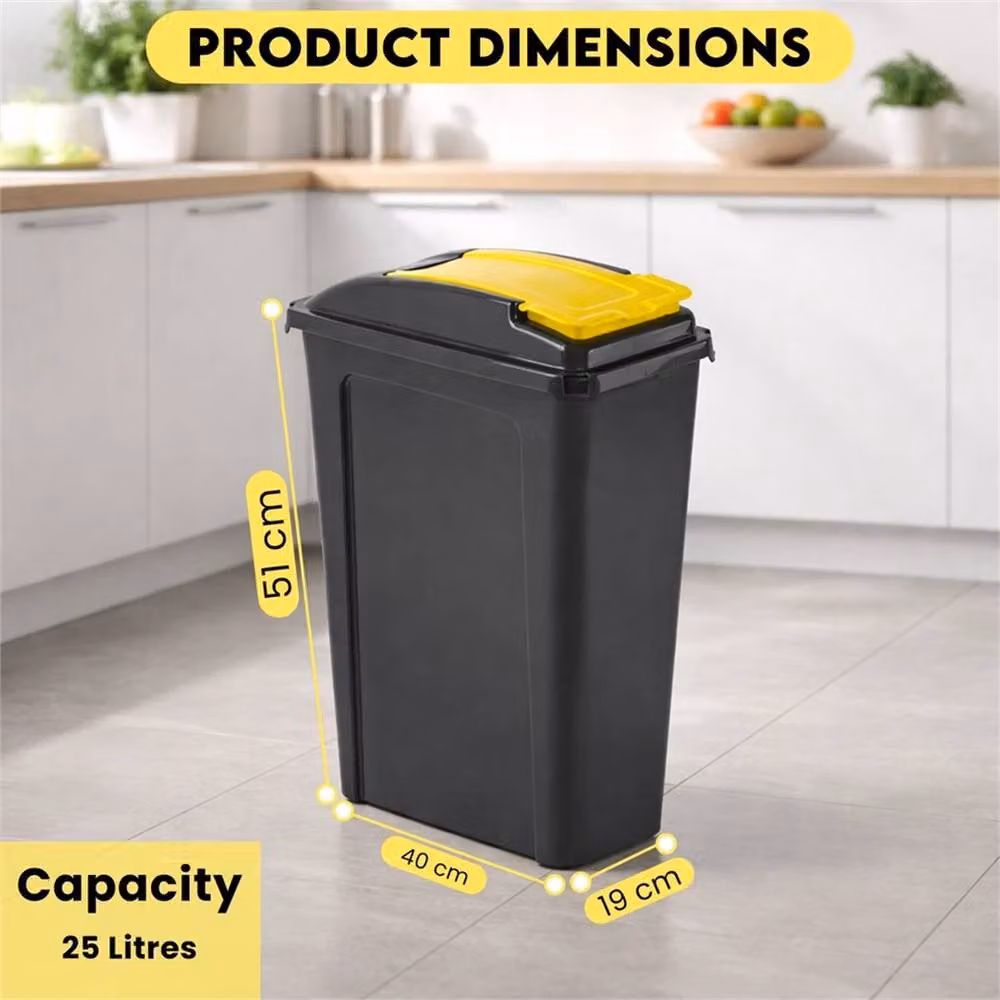 PAWNORA 25L Plastic Bin with Yellow Flip Lid in Black – 2