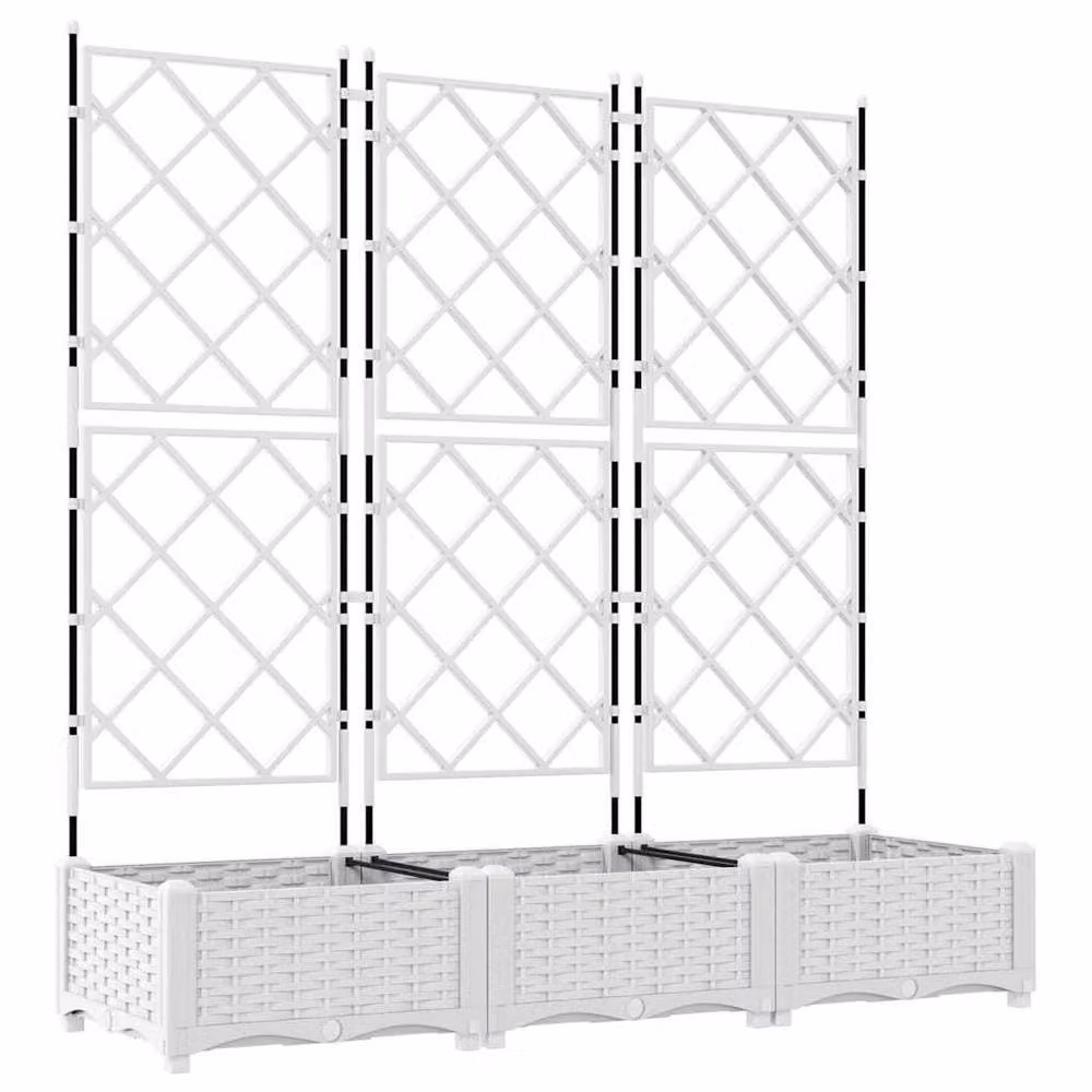 Berkfield Home White Garden Planter with Trellis, 3 Piece Set, W: 120 cm, D: 40 cm, H: 125.5 cm – 2