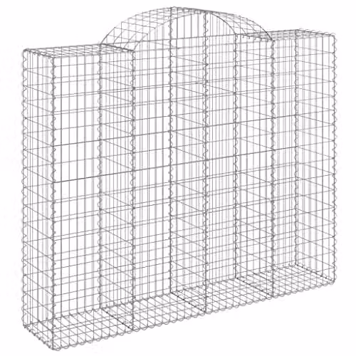 vidaXL Decorative Arched Gabion Baskets, 2 Pieces, Silver, Galvanised Steel, W/D/H: 200 x 50 x 160/180 cm – 1
