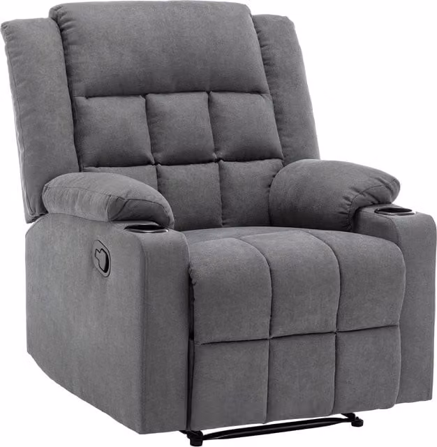 Livingandhome Modern Upholstered Fabric Recliner Chair with Armrests and Manual Lever in Grey