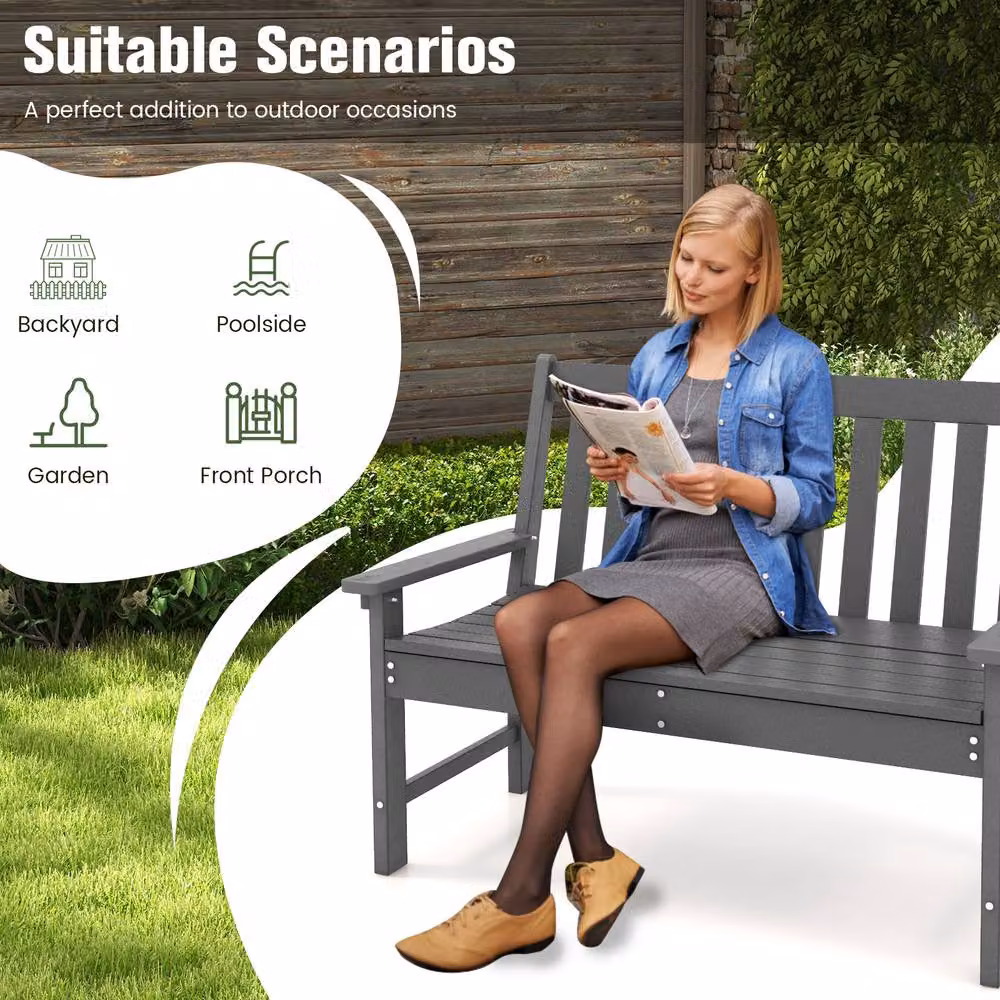 Costway Grey 2-Person Outdoor Garden Bench with Backrest and Cushions – 4