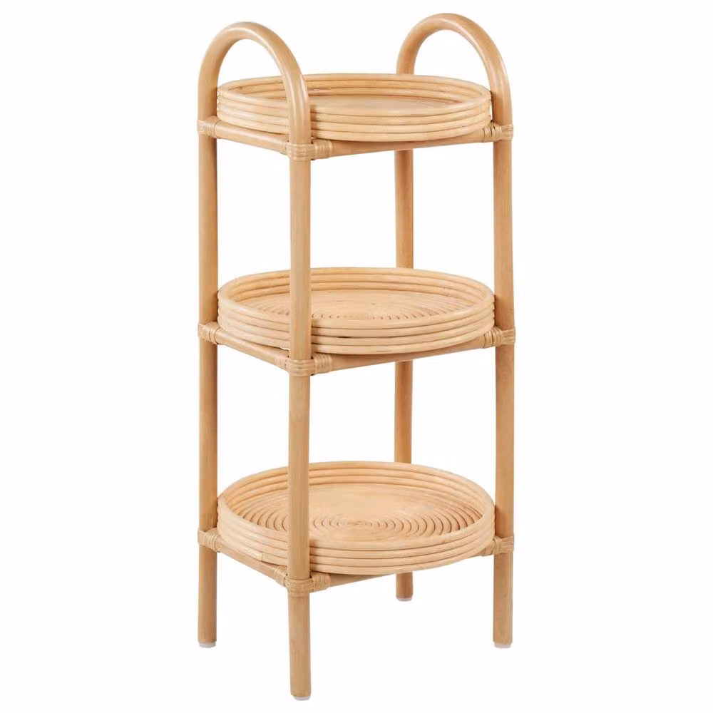 Wyld and Coco 3-Tier Round Rattan Side Table in Beige and Sand, W/D/H: 32 x 32 x 78 cm – 2