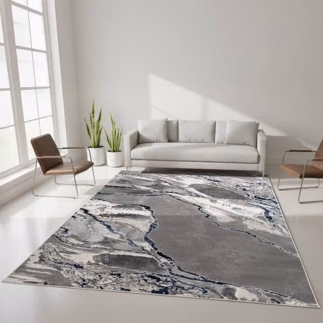 Smart Living Parma Modern Carved Abstract Rug in Blue, W/D/H: 60 x 220 cm