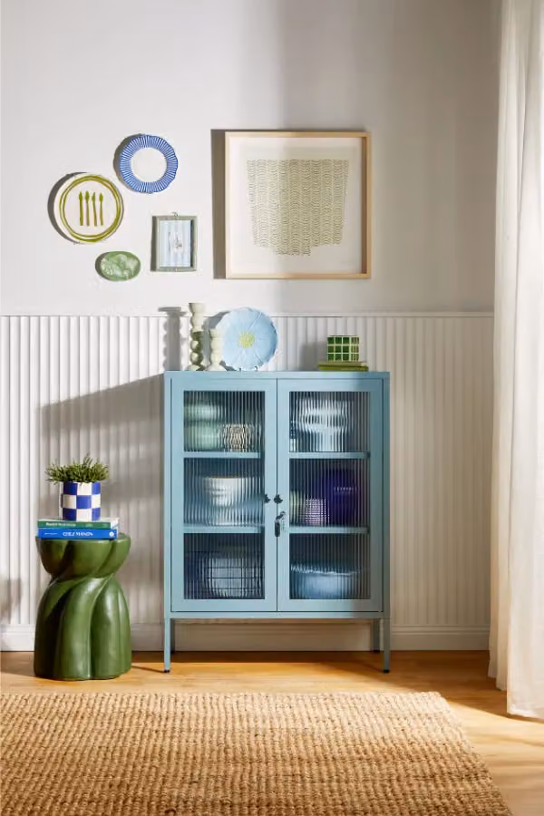 Mustard Made The Mixer Freestanding Kitchen Cabinet in Blue with Glass Doors and Internal Shelves, W/D/H: 100 x 40 x 75 cm – 3