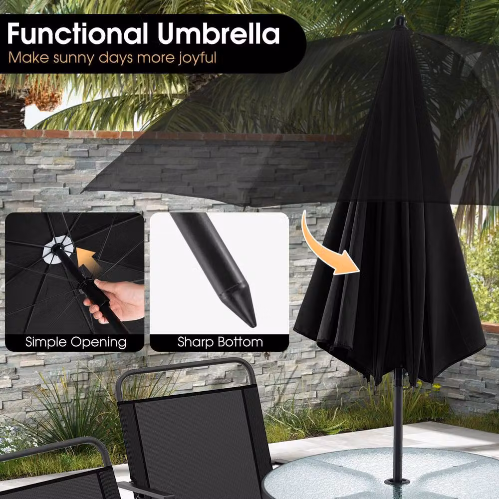 Gymax 6 Piece Outdoor Dining Set with Glass and Metal Table for 4 in Black – 5
