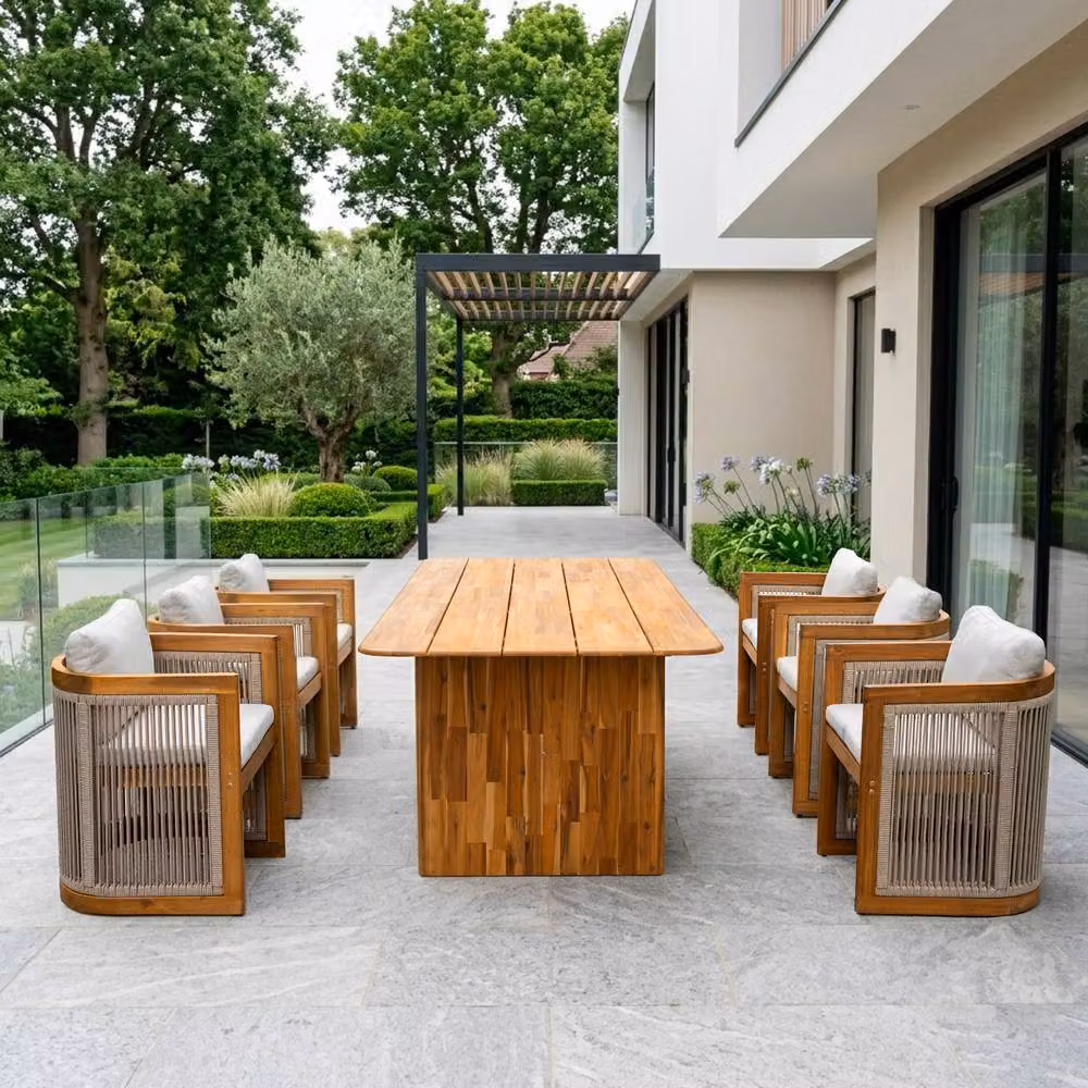Mimo Acacia Solid Wood Dining Set in Grey and Brown with 2.2m Rectangular Table and 6 Chairs – 5