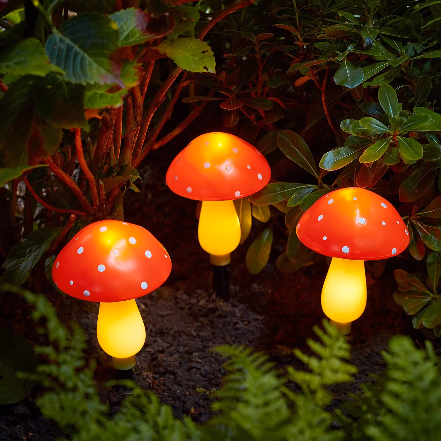 Lights4fun Red Mushroom Solar Stake Garden Lights with Warm White Glow
