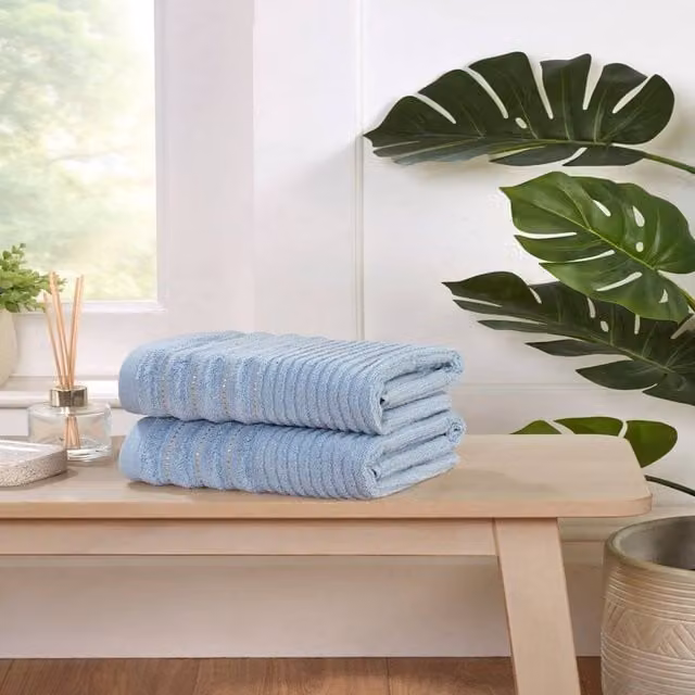 Rapport Home Blue Striped Pure Cotton Towel Set including Washcloth, Hand Towel and Bath Towel – 1
