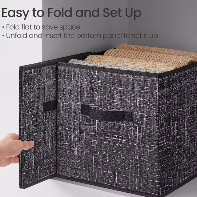 SONGMICS Set of 8 Foldable Fabric Storage Cubes with Handles, Black and Grey, W/D/H: 30 x 30 x 30 cm