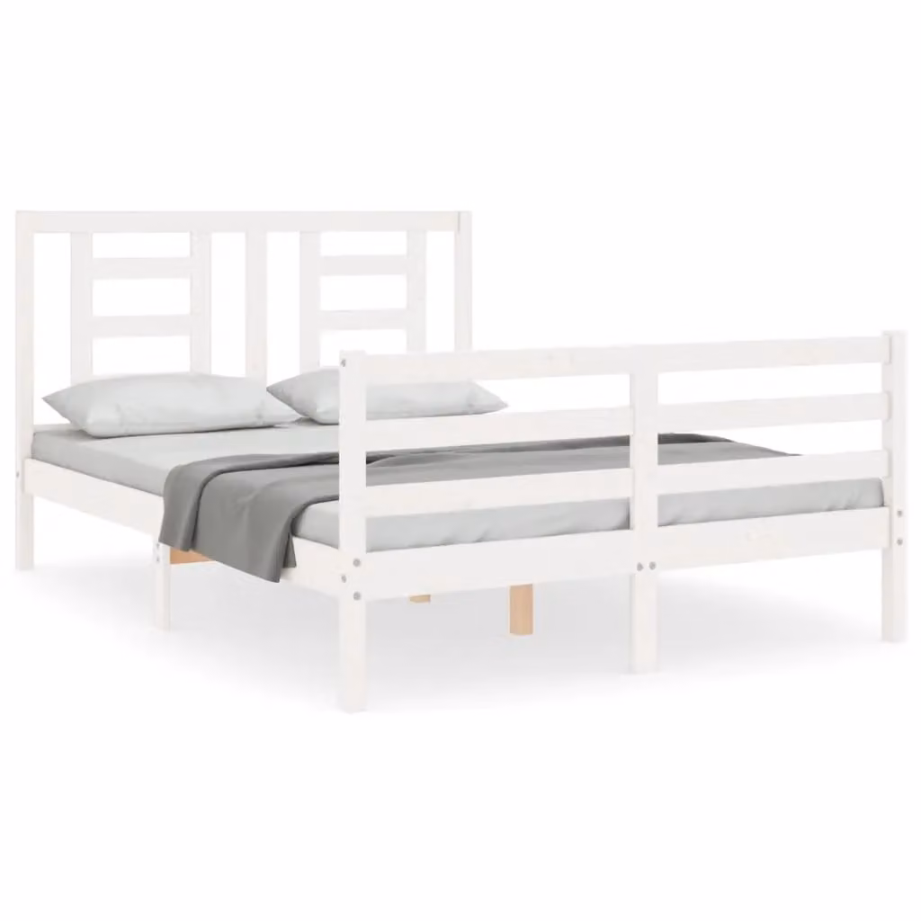 Berkfield Home White Solid Pine Wood Bed Frame with Headboard W/D/H: 140 x 190 cm – 2