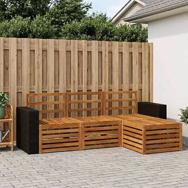 Berkfield Home 4 Piece Outdoor Sofa Set in Brown Wood – 1