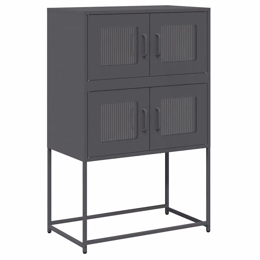 Berkfield Home Anthracite and Black Steel Highboard with Glass Doors, W/D/H: 68 x 39 x 107 cm – 2