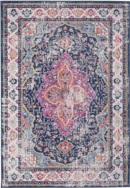 THE RUGS Marrakech Pink and Navy Distressed Medallion Living Room Rug, W: 160 cm, D: 230 cm