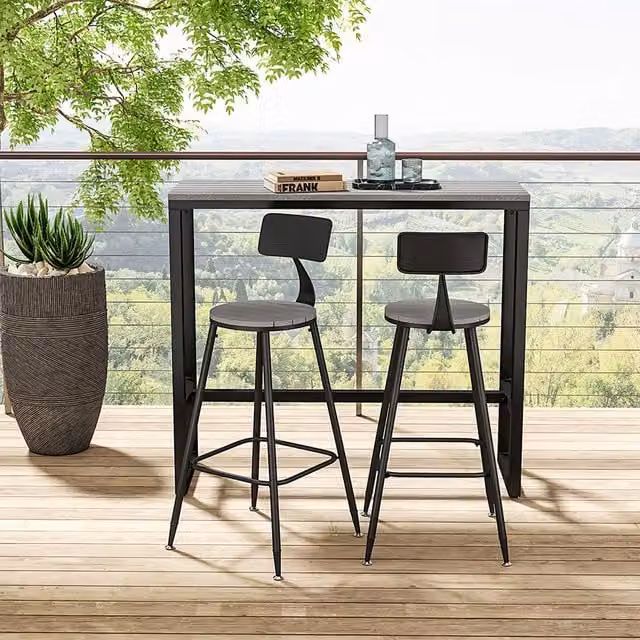 Livingandhome Rectangular Industrial High Bar Dining Table in Grey and Black