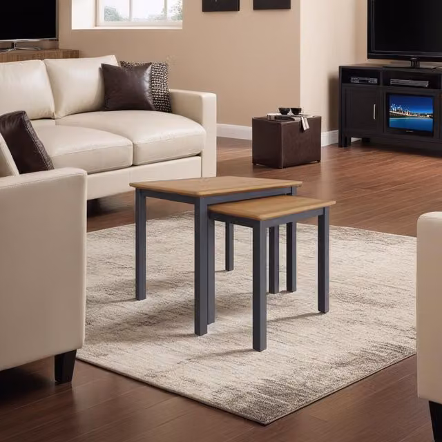 FWStyle Painted Solid Oak Nest of 2 Tables in Graphite Blue