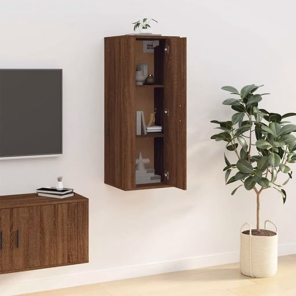 Berkfield Home Wall Mounted TV Cabinet in Brown Oak, W/D/H: 100 x 34 x 40 cm – 2