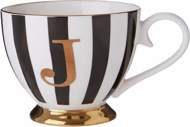 Orsina Personalized Duchess Striped Bone China Mug in Black, White and Gold